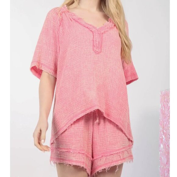 NWT  Plus Size matching top and short set CottonWashed Cotton Crinkle Gauze - Picture 4 of 11